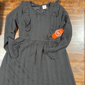 Wonder Nation Black Textured Ruffle Long Sleeve Dress Girls Size M 7 8